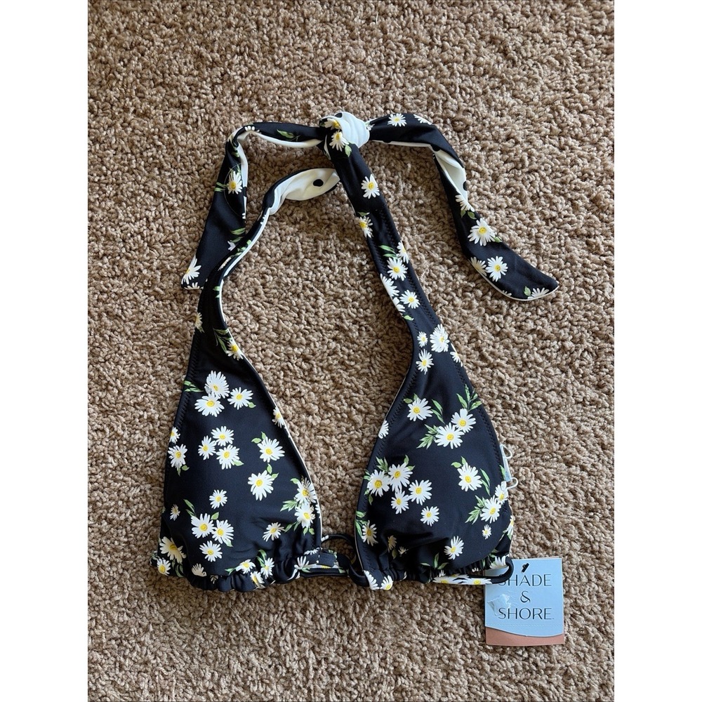 Shade & Shore Black Daisy Halter Bikini Top - Picture 2 of 9
